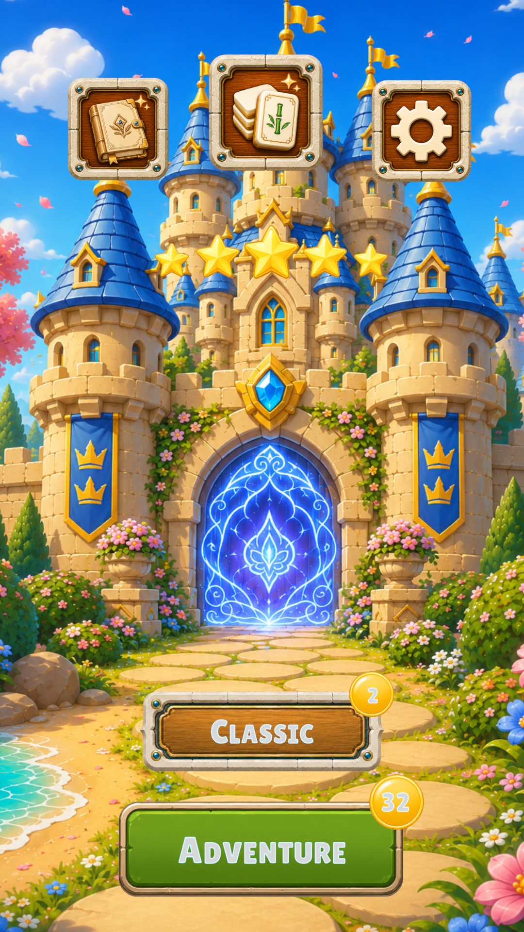 Mahjong Castle home screen.