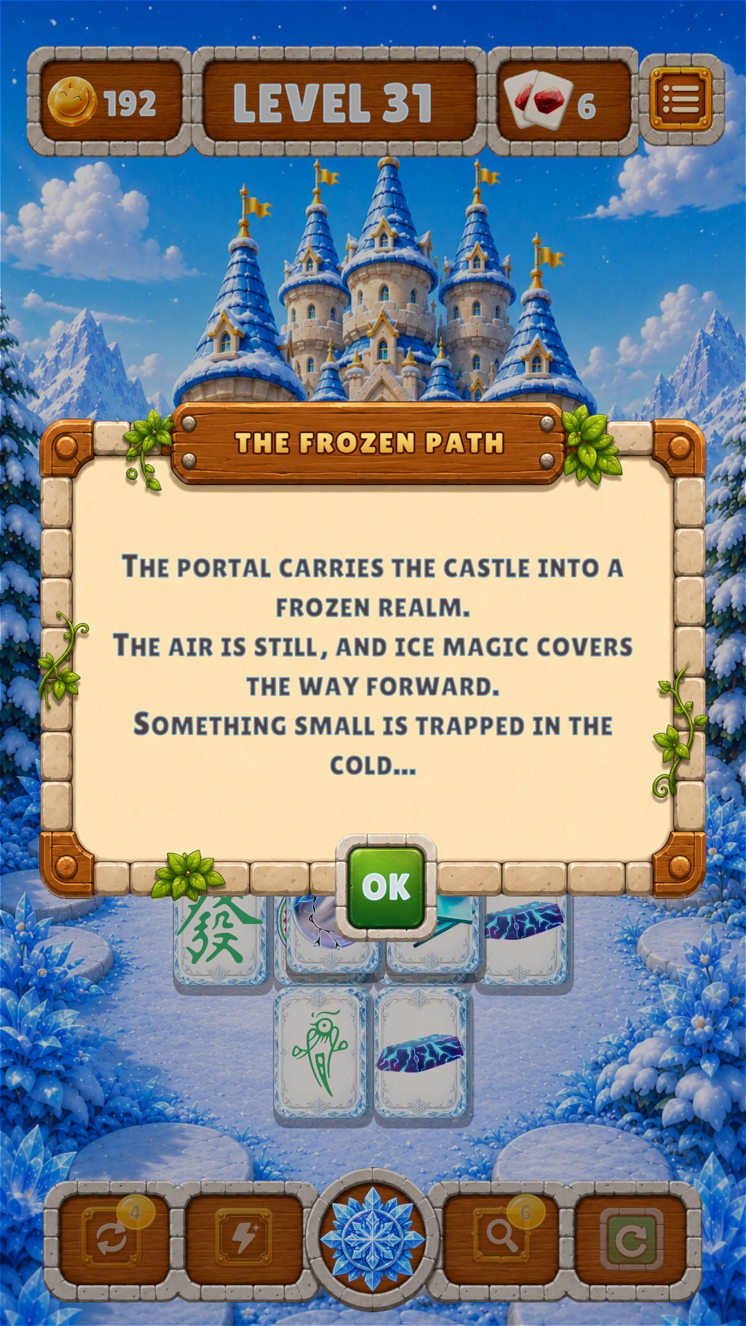 Mahjong Castle story screen.